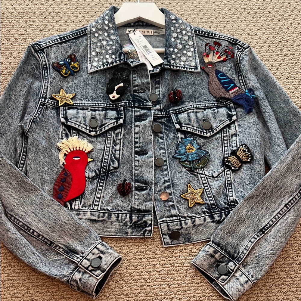 Alice + Olivia Stone Wash Denim Jacket with sequin detailing paid 795$
